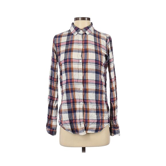 EUC Isabella Sinclair Size Small Long Sleeve Button-down Shirt Plaid Blue White - Picture 1 of 2